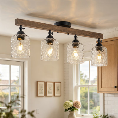 2/3/4-Light Farmhouse Clear Hammered Glass Semi Flush Mount Ceiling Light