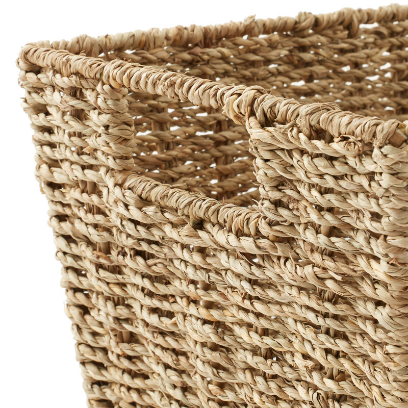 4 Seagrass Storage Baskets w Handles for Laundry, Blankets - Natural