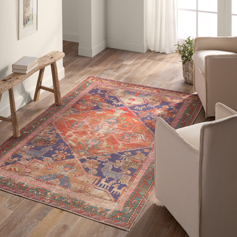 Tapis orange / mauve tissé à la machine Damaya, Rectangle 8 pi x 10 pi