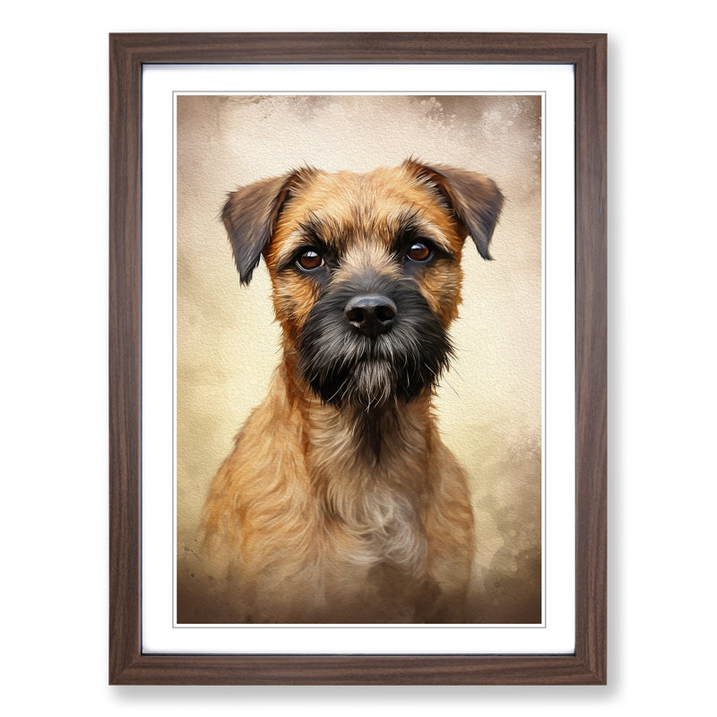 Border Terrier Informel - Single Picture Frame Print on Wood, Walnut, 34cm H x 25cm W x 2cm D
