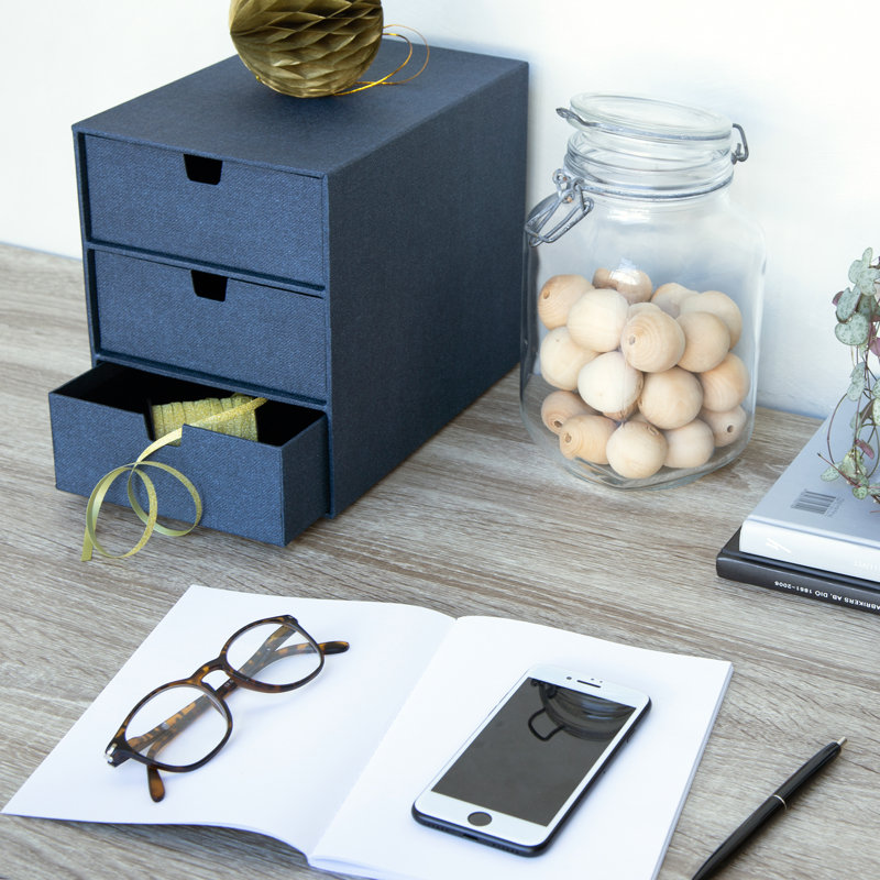 Organisateur de bureau à 3 tiroirs Bigso, Toile bleue