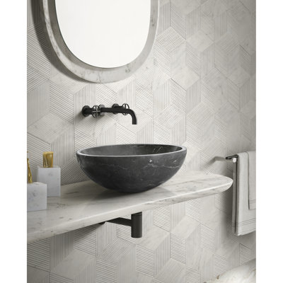 Lavabo vasque en marbre gris foncé, rond de 15,8 po, surface mate, solide pour décor de spa et de salle de bain luxueux, finition, idéal