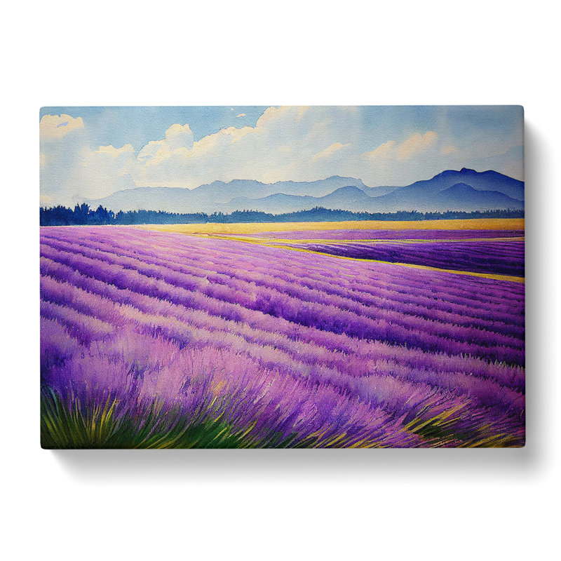 Watercolour Lavender Field Vol.4 - Wrapped Canvas, 35cm H x 50cm W x 3cm D