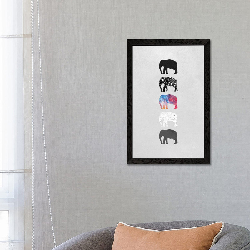 Five Elephants by Elisabeth Fredriksson - Print on Canvas, 101.6 cm H x 66.04 cm W, Black Floater Framed