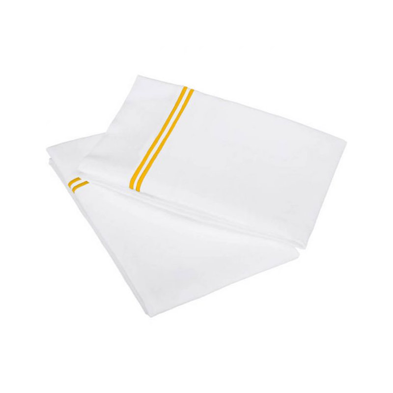 400TC Double Embroidery Cotton Sateen Pillowcases (Set Of 2), White/Gold