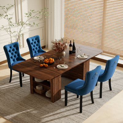 Rectangular Dining Table Set with 4-6 Velvet Upholstered Chairs and Storage, Modern Farmhouse Dining Room Table and Chair Set