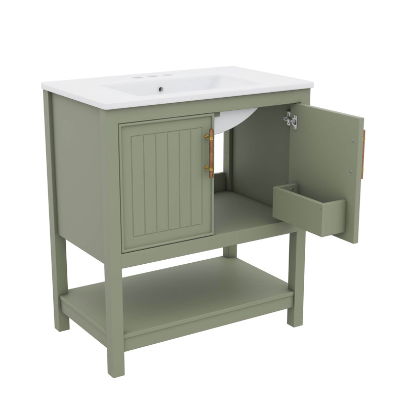 Meuble-lavabo de 30 pouces avec lavabo en céramique et rangement polyvalent, Vert