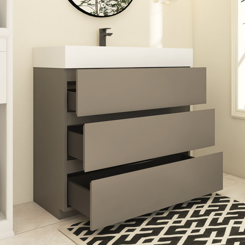 Meuble-lavabo simple Reniel, Gris, Blanc, 36"