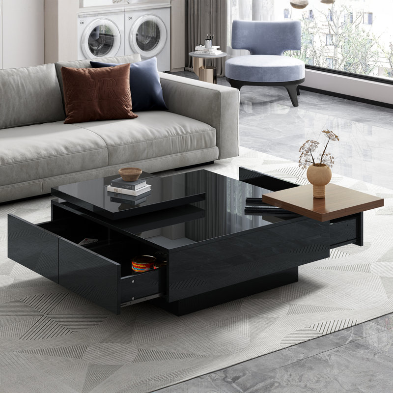 Movable Top Coffee Table With Hidden Storage Drawers, Black