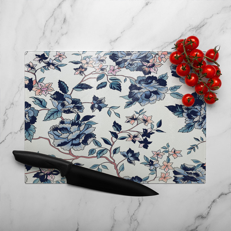 Flower Illustrations Glass Chopping Board