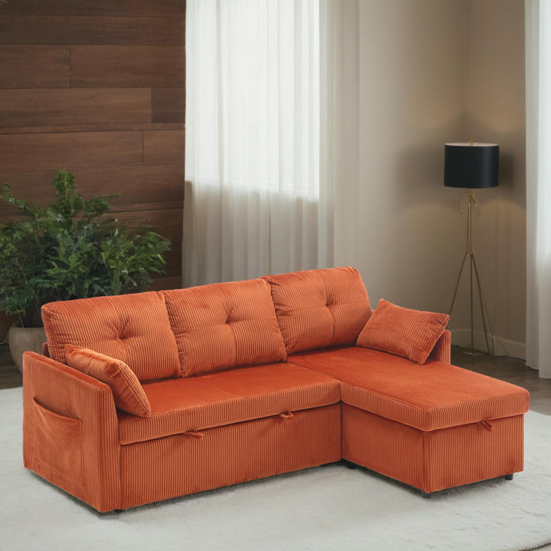 Canapé-lit modulaire rembourré 2 pièces 2 pièces, Velours orange