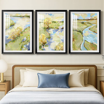 Upriver II - reproduction encadrée sur mesure de qualité supérieure mate - 3 pièces