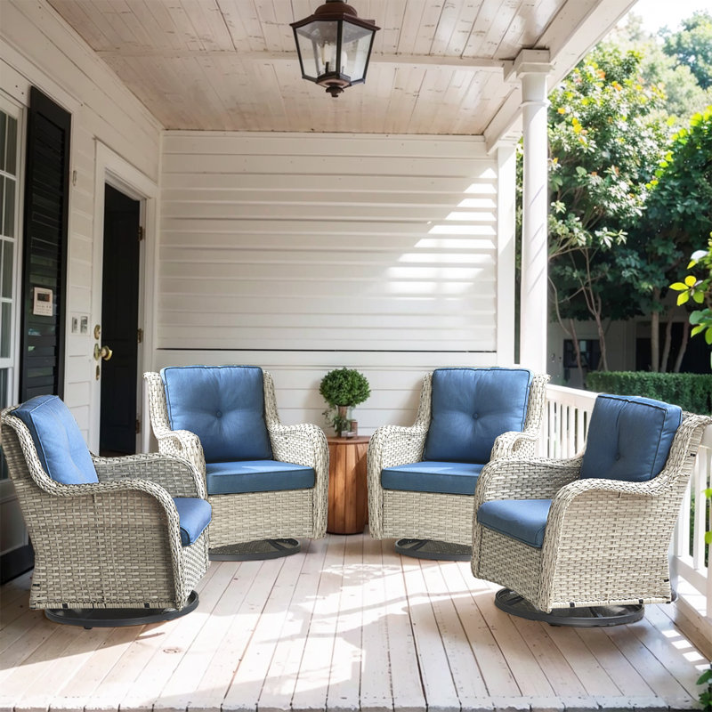 Bonia Swivel Rocker Patio Gliding Chair with Cushions (Set of 4), Light Gray/Navy
