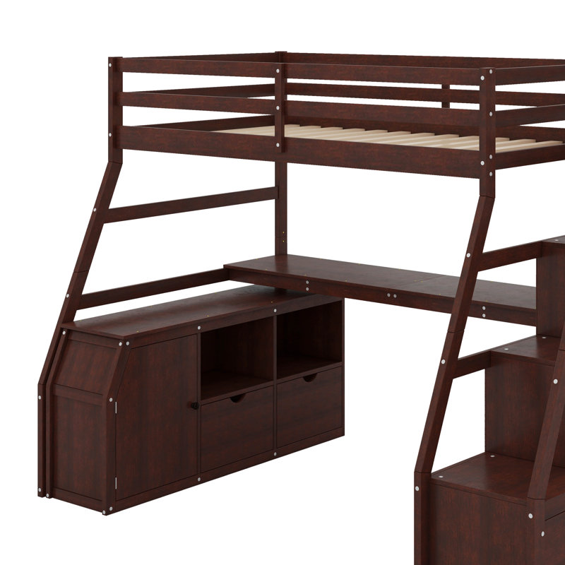 Lit mezzanine simple avec tiroirs et bureau, Espresso