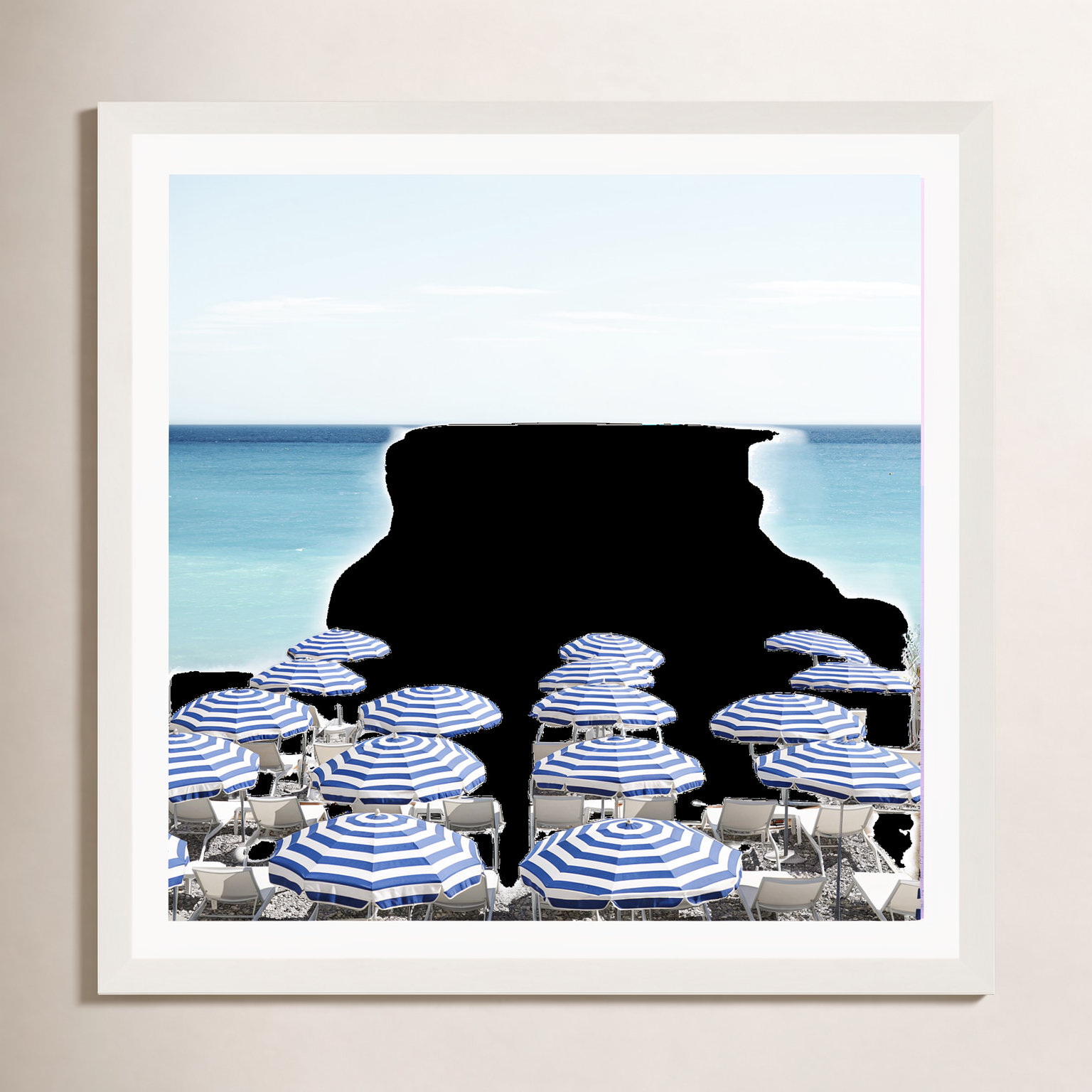 Niels "Blue Beach Umbrellas" Photo Print, Yes, White Framed Paper, 30" H x 30" W x 0.75" D