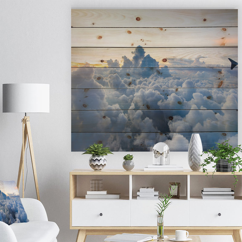 Nombres lourds bleus clairs dans le ciel - impression sans cadre sur bois, H 30 po x l 40 po x P 1 po