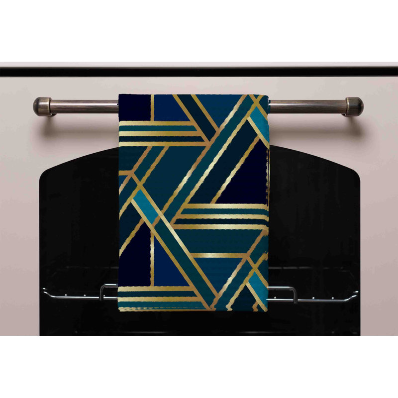 Cotton Waffle Tea Towel Kitchen Towel, Gold/Blue