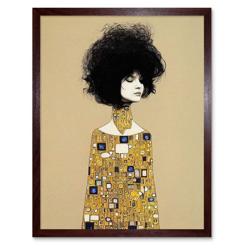 Klimt Style Retro Boho Afro Abstract - Print, 43cm H x 33cm W x 2cm D, Brown Framed Unframed
