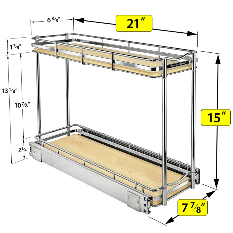 Expandable Chrome and Wood 2-Tier Pull-Out Spice Rack