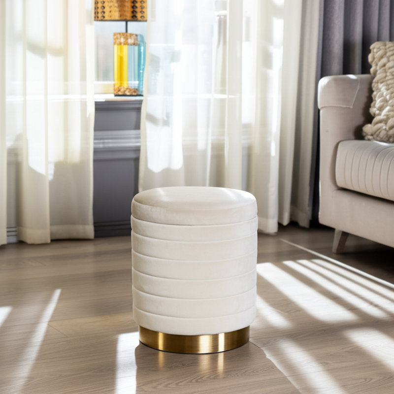 Tabouret de rangement 19 po en velours crème Stirling