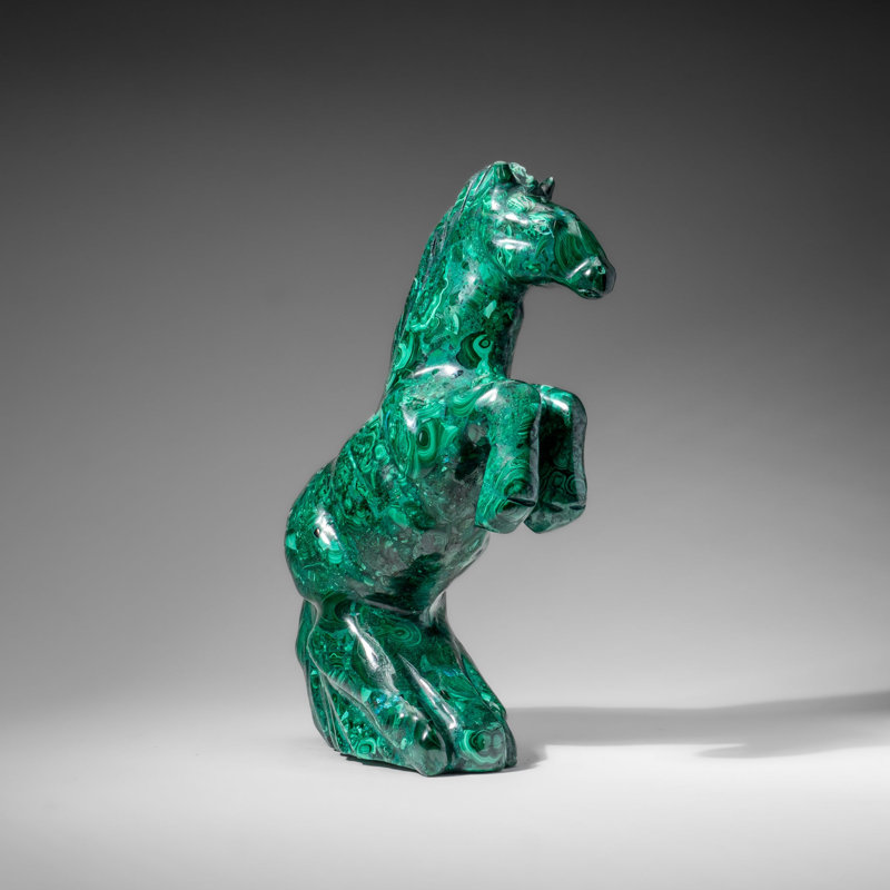 Sculpture de cheval en malachite véritable polie (8,2 lb)