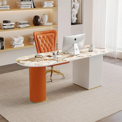 70.87"Orange Curved Manufactured Wood with 3 drawers desk