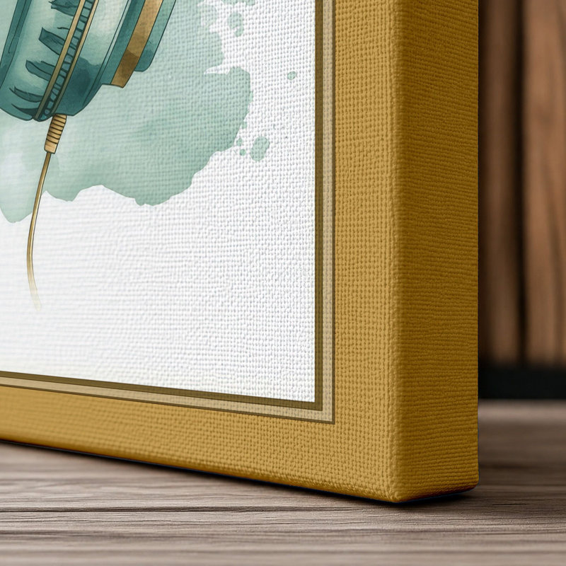 Headphones in Teal Modern - Wrapped Canvas, 30x20 - 76.2 x 50.8 cm, Ochre Border