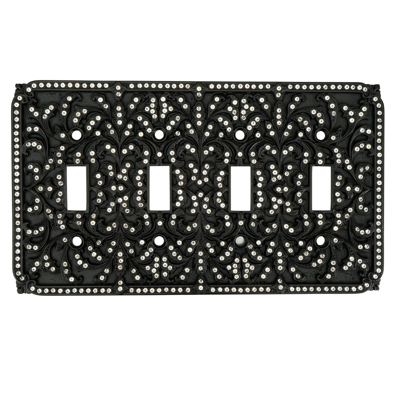 4 TOGGLE SWITCH COVER; CLEAR DECORATED WITH SWAROVSKI CRYSTALS; IN MATTE BLACK