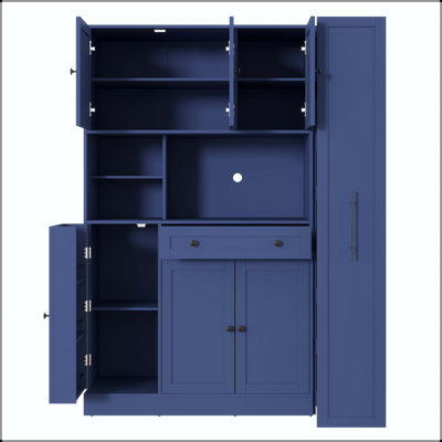 52.8" Wide Buffet with Hutch, Kitchen Pantry with 7-Tier Pull-Out Side Cabinet and Adjustable Shelves