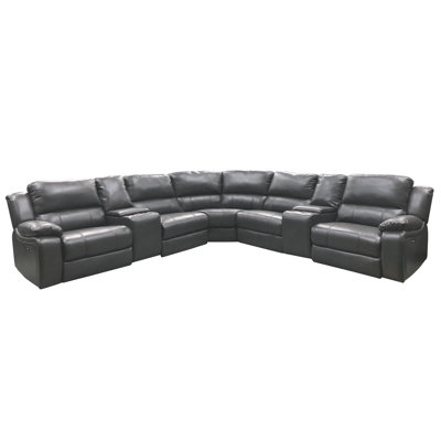 Canapé modulaire inclinable électrique l 132 po x P 65 po x H 42 po Canapé modulaire inclinable électrique 7 pièces noir avec 3 fauteuils inclinables électriques