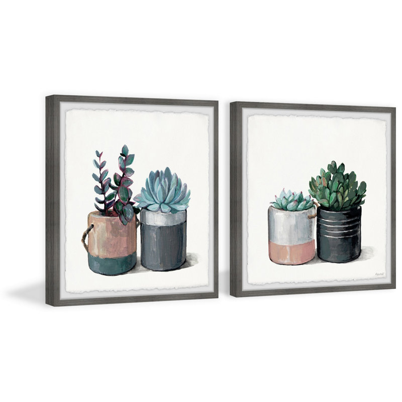 « Succulent Planters »-ensemble de 2 reproductions d’images sur papier, H 18 po x l 18 po x P 1,5 po