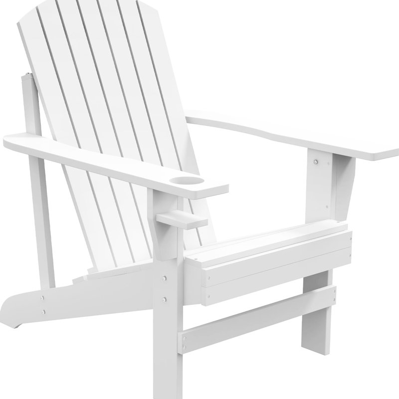 Wooden Chair With Cup Holder In White, Suitable For Outdoor Relaxing Spaces Patio, Lawn, Deck, Garden, Backyard, Fire Pit - To Weather Recreational Spots Like