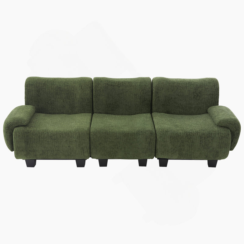 Canapé moderne en chenille 3 places avec accoudoirs courbés pour des espaces de vie compacts et élégants, vert, Vert