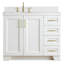 Ensemble de meuble-lavabo simple en bois massif 43 po Freitas avec plateau en quartz blanc 1,5 po, excentré à gauche et lavabo ovale Freitas-1647670868