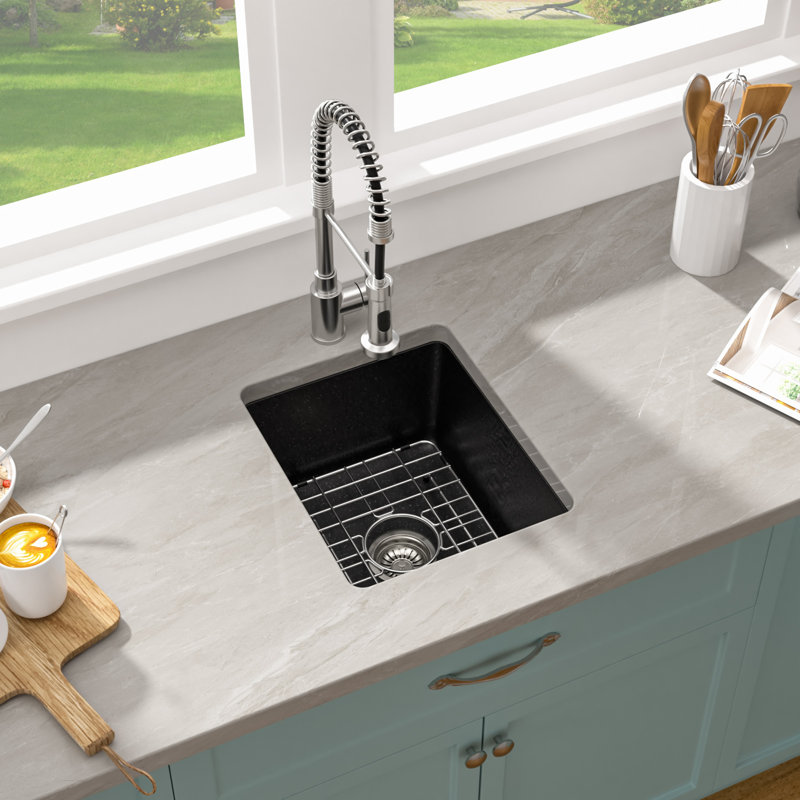 15" L x 18" W Undermount Granite Composite Kitchen Sink Single Bowl Sinks Basin Quartz Classic Kitchen Sinks, Black
