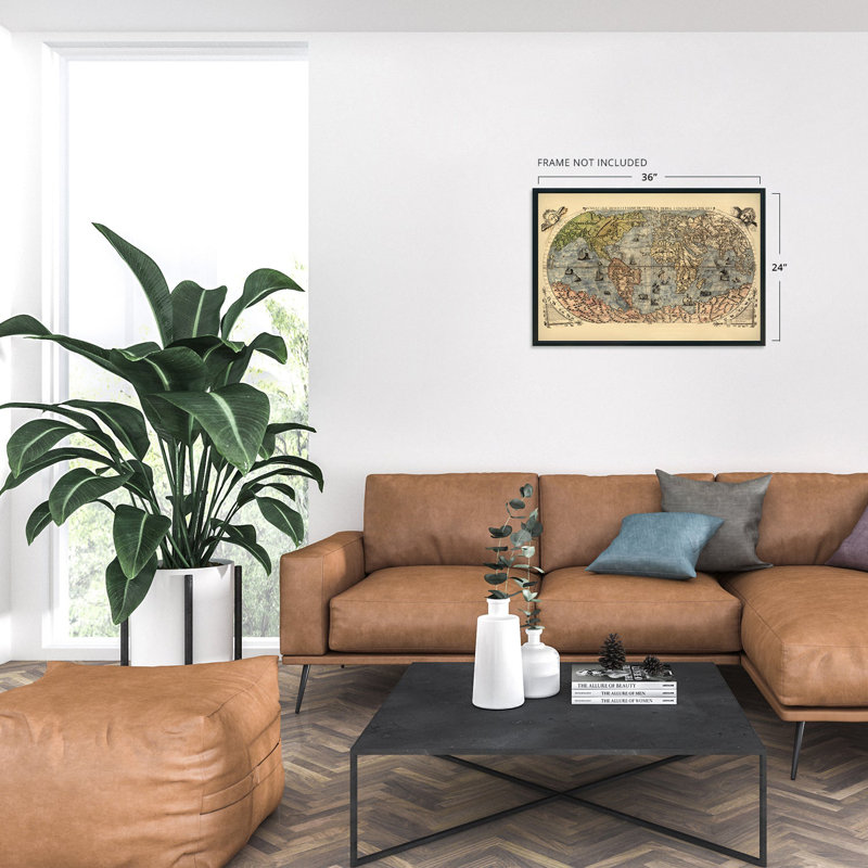 1565 World Map, affiche sur papier, H 24 po x l 36 po