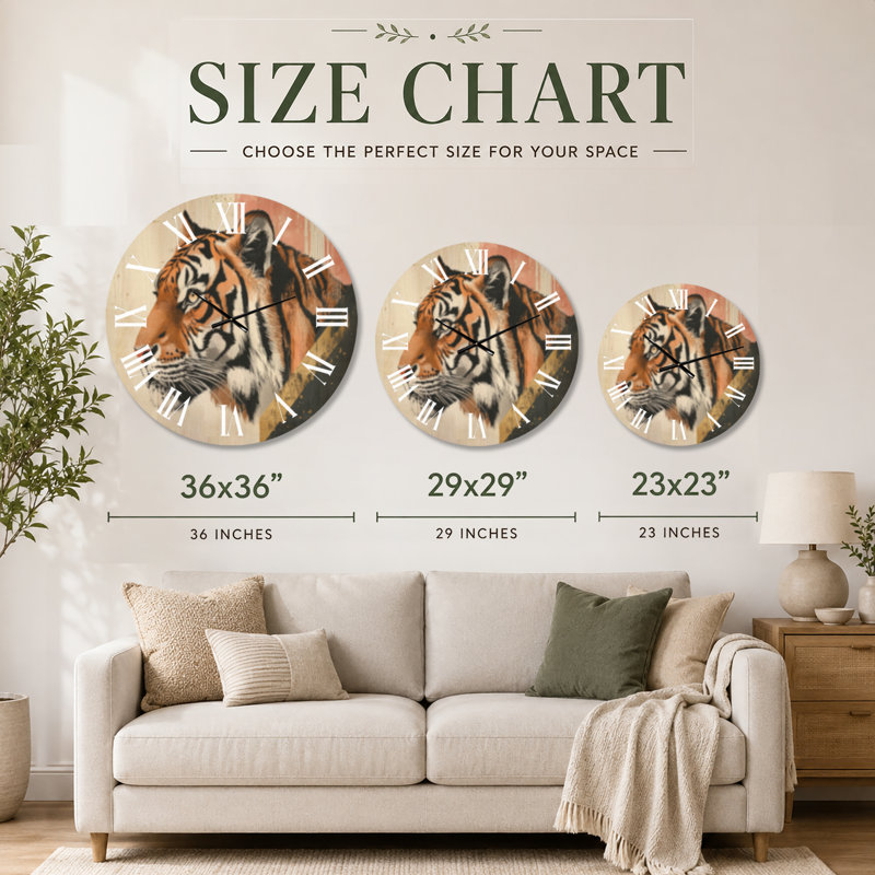 Horloge murale ronde grand format « Tigre à rayures dorées » - Glamour, imprimée sur bois, Large