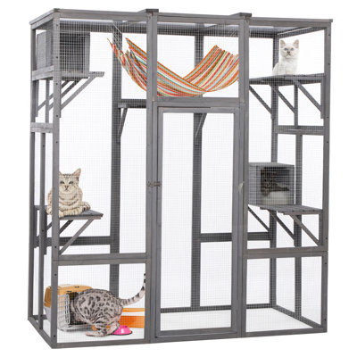 Gray Extra Large Cat - Create A Private Sanctuary For Your Cats Cattery Cage, 62.73" X 31.84" 70.86", Sunshine Roof, Activity Platforms Entertainment,