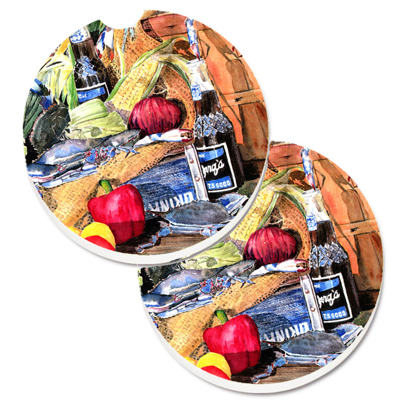 Ceramic Round 2 Piece Car Coaster Set