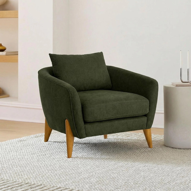Chaise d'appoint rembourrée moderne Kellan avec pieds et dossier en bois massif, Green