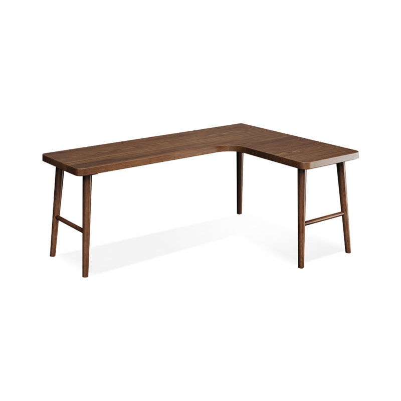 Walnut L-Shaped Solid Wood desk, 29.53" H x 70.87" W x 55.12" D, Right Hand Return