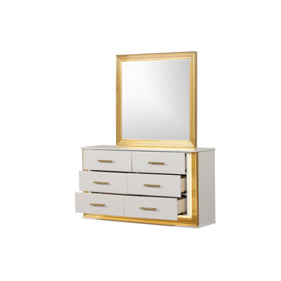 Contemporary Style Mirror Made With Wood & Gold Finish