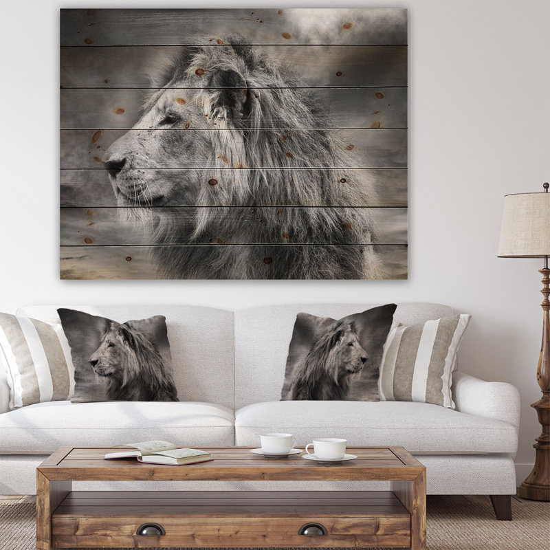 Gris sauvage, lion d'Afrique - impression, H 30 po x l 40 po x P 1,5 po, Bois