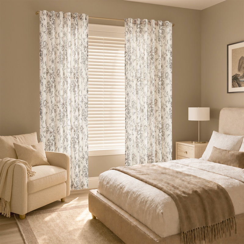 Neacsa Peony Floral Semi-Sheer Curtain Panel Pair , 50" W x 84" L, Brown