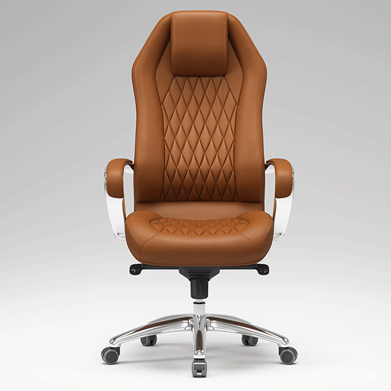 Orange + Silver Hight adjustable Genuine Leather + Faux Leather + Aluminium Alloy Office Chair