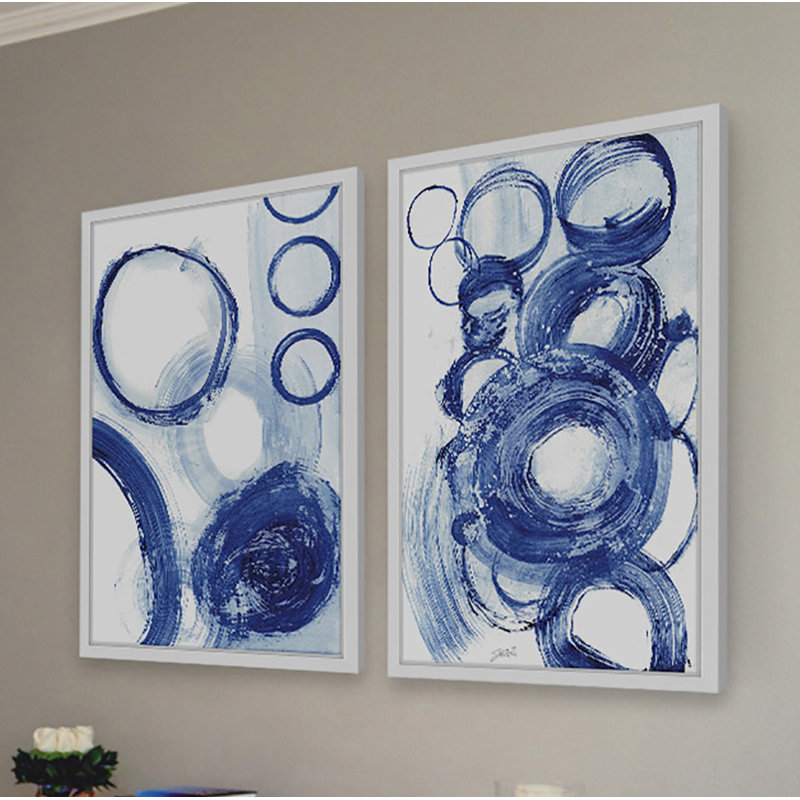 « painted circles diptych », ensemble de 2 reproductions de peintures à l’acrylique encadrées, H 18 po x l 12 po x L 1,5 po