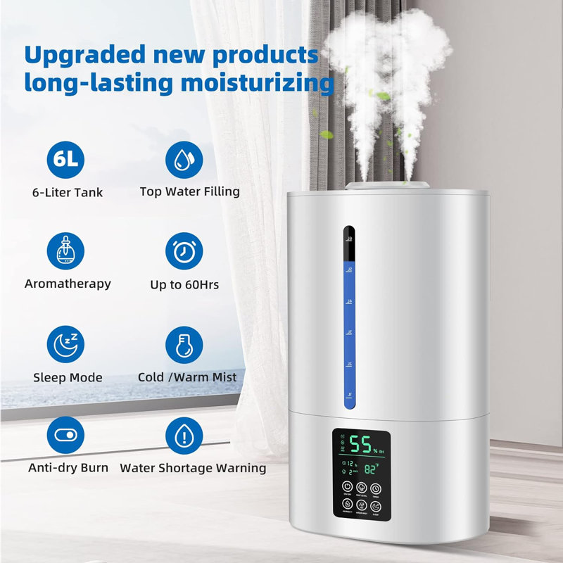 CG INTERNATIONAL TRADING 1.59 Gallons Cool Mist Ultrasonic Tabletop Humidifier with Adjustable Humidistat for 500 Cubic Feet