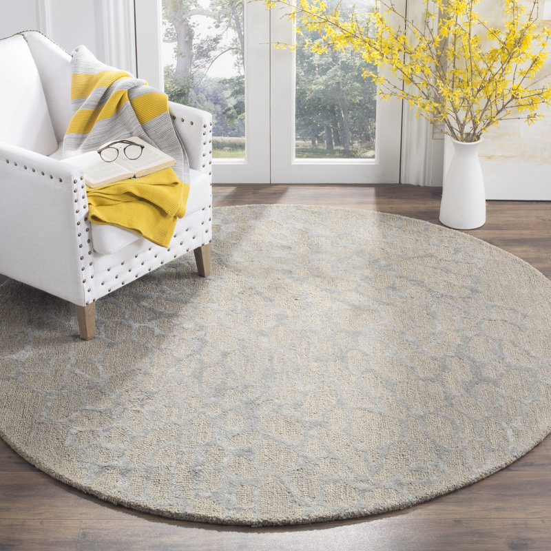 Blossom Hand Hooked Wool, Viscose Abstract Rug, Round 6'