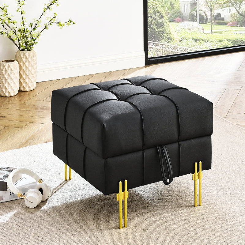 Scratch Leather Storage - 22 Inches, Pet-, Black Entryway Bench With Golden Stainless Steel Legs Black, Inches, Black