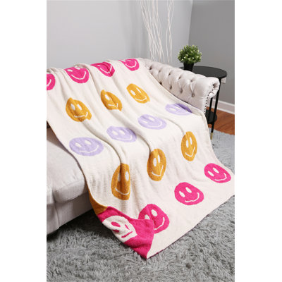 Multi-Colored Happy Face Pattern Luxury Soft Throw Blanket